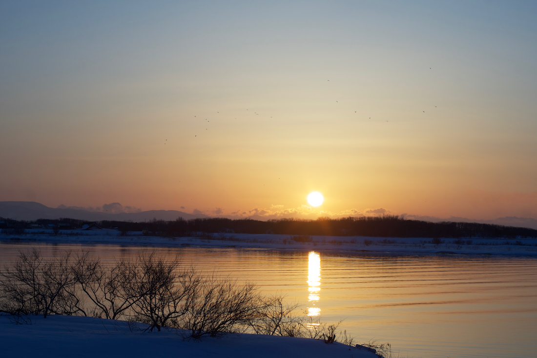 石狩川と夕日