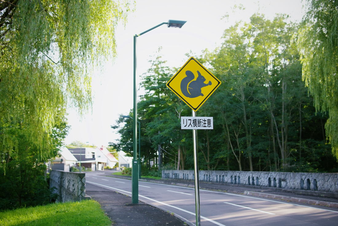 リス横断注意の標識